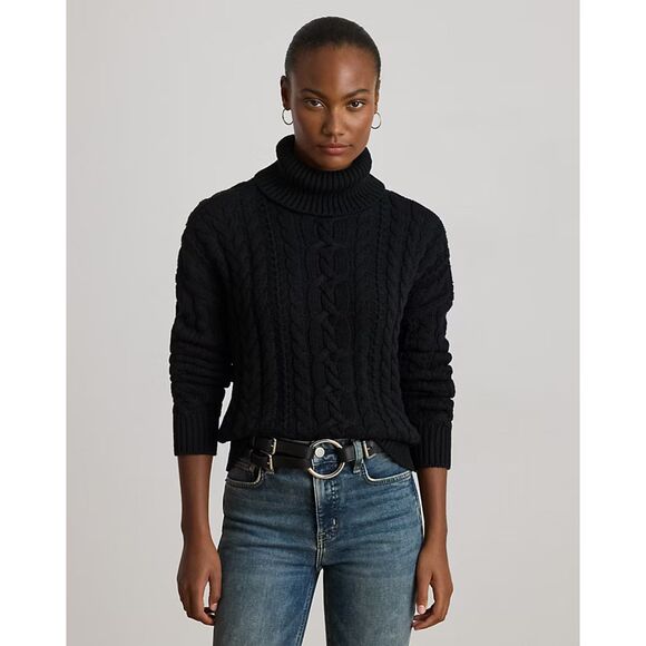 Ralph Lauren turtleneck. Thick cable knit, navy embroidered logo. Cozy prep. - Picture 1 of 10